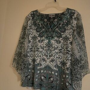 Elegant Teal and White Patterned Women's Top By JM Connection